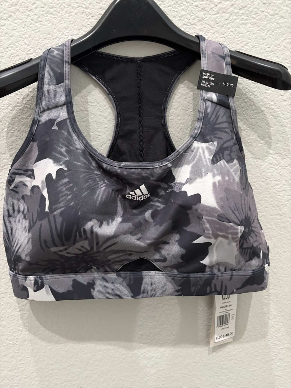 adidas Women's Grey Floral Medium Support Sports Bra, Sz XLDD